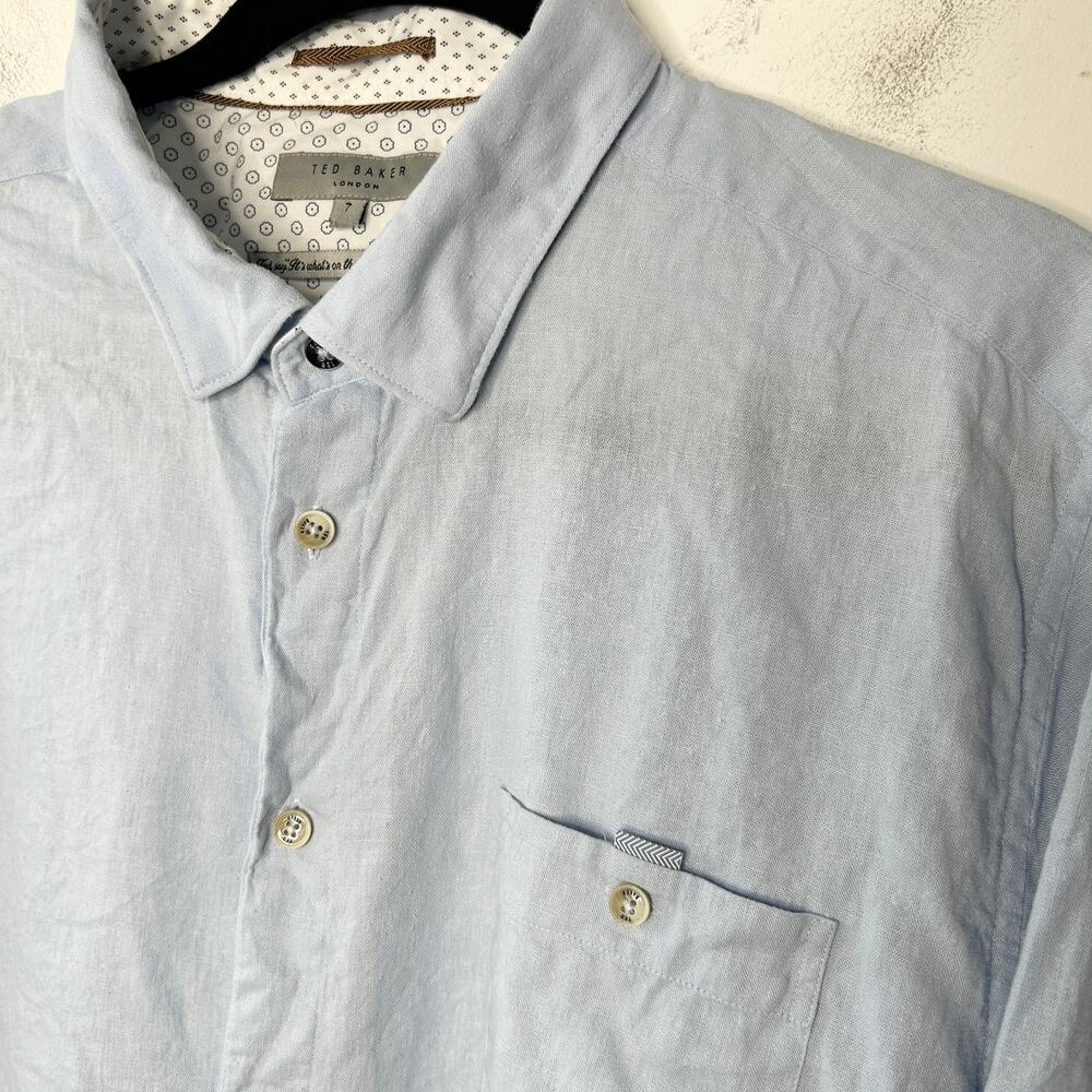 TED BAKER Button Down Shirt Mens Size 3XL Linen Blend Blue Wedding Guest Party - Picture 2 of 7